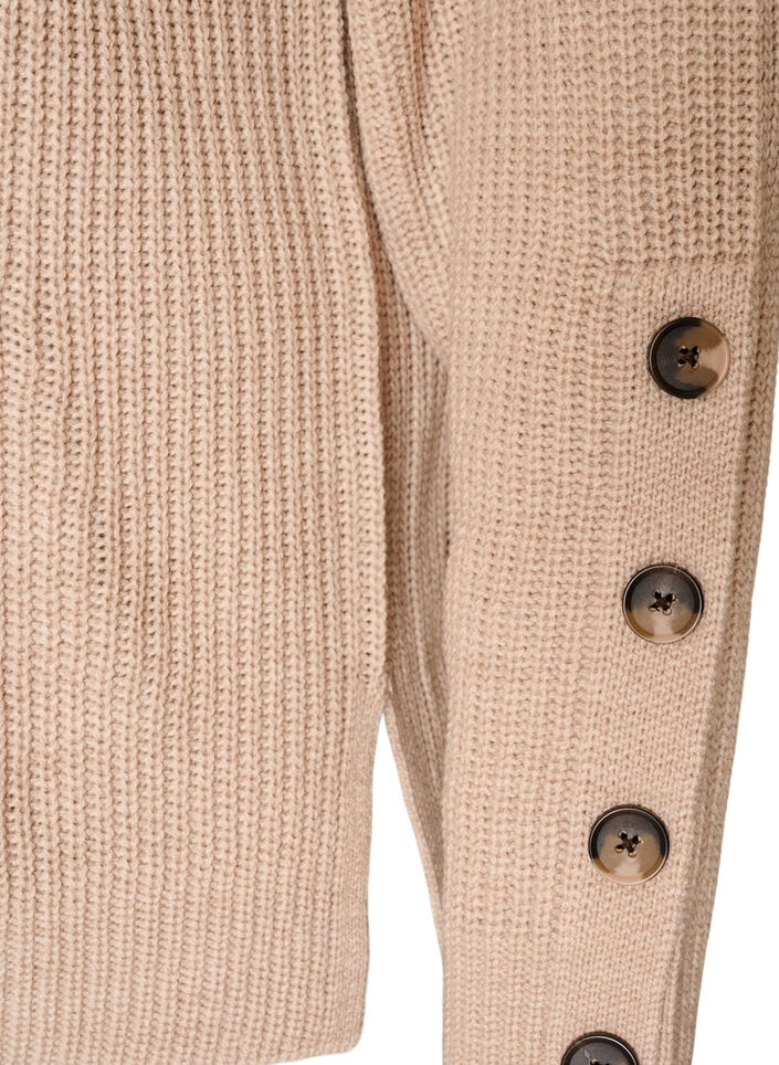Strikket bluse med ribbestruktur og knappdetaljer, Beige, Packshot image number 3
