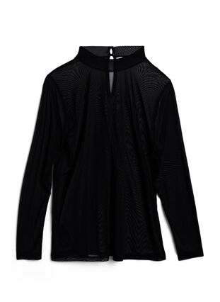 Zizzi Tett sittende meshbluse med lange ermer, Black, Packshot image number 1