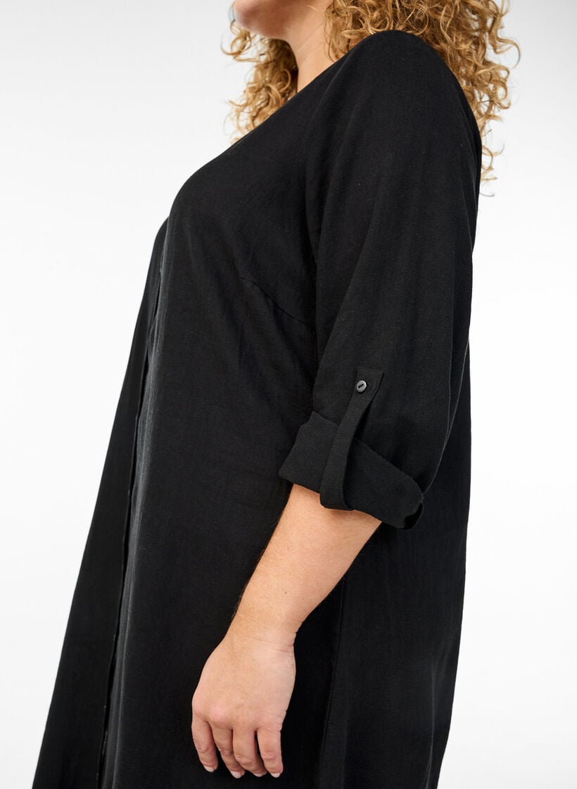 Lang skjorte i lin og viskose, Svart, Model image number 2