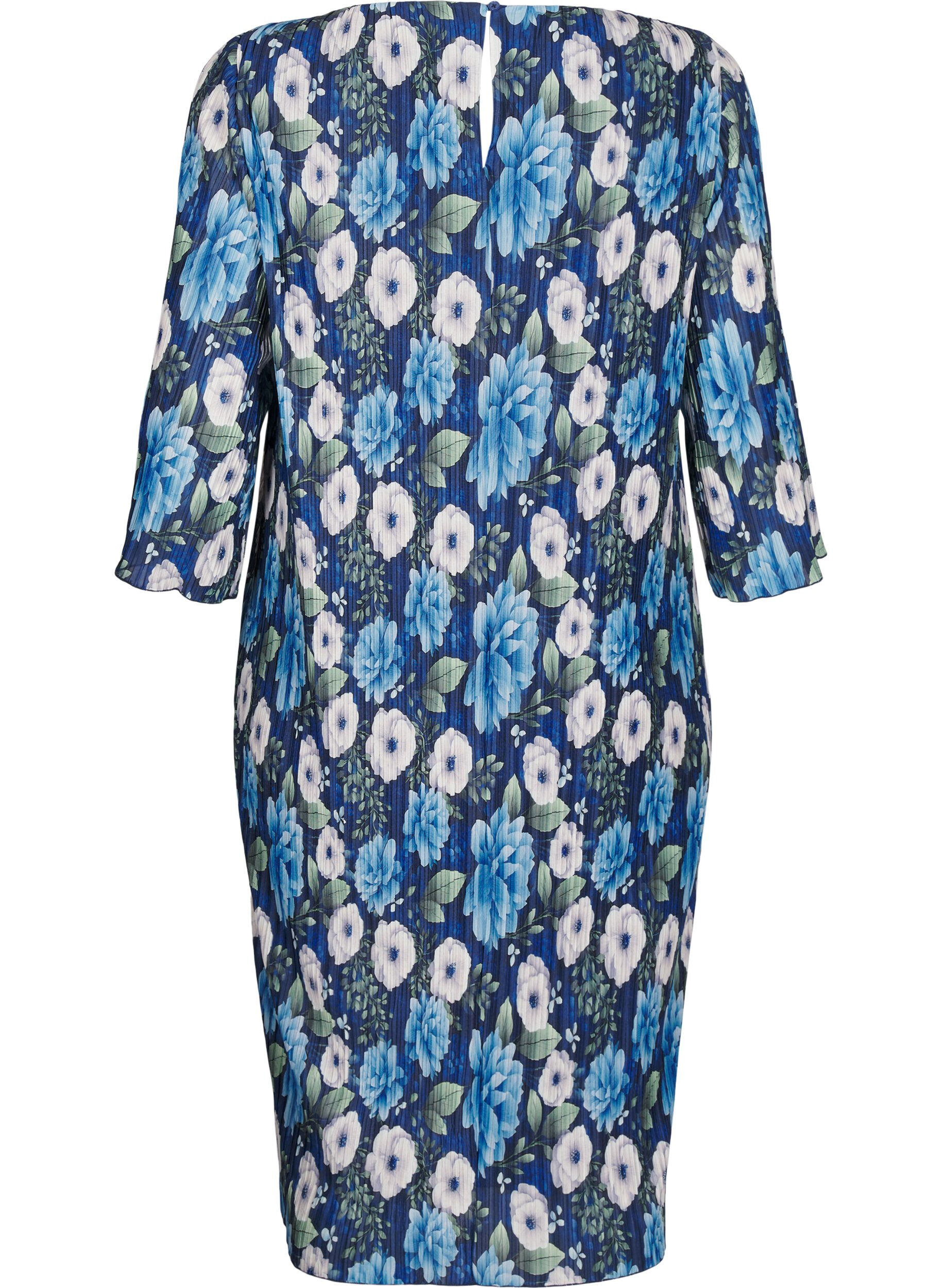 Zizzi Plissert kjole med 3/4 ermer, Bl&aring;, Packshot image number 1