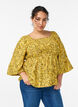 Bluse med smock og firkantet utringning, Gul, Model image number 0