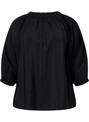 A-formet viskose bluse med 3/4-ermer, Black, Packshot image number 0