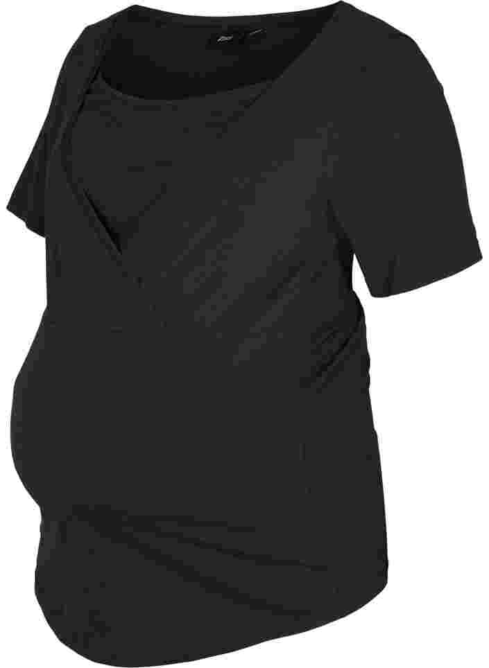 Kortermet T-skjorte til gravide i bomull, Black, Packshot image number 0