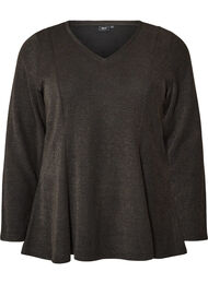 Jersey bluse med ribbet tekstur og A-linje passform, Svart