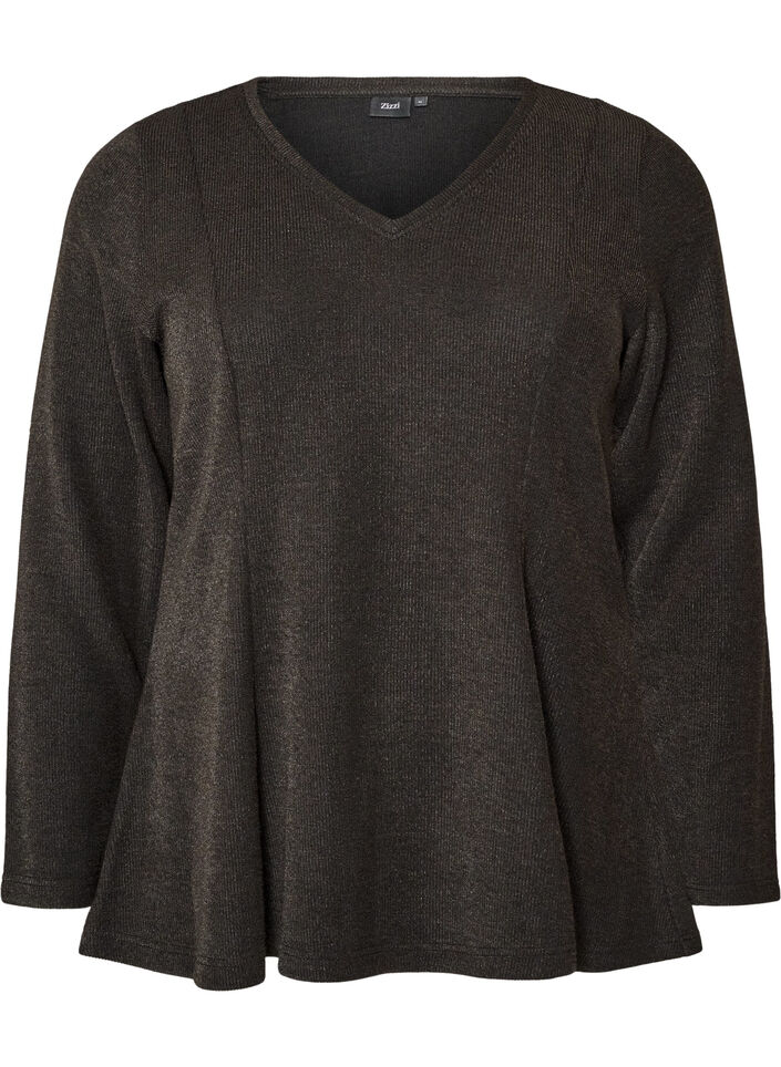 Jersey bluse med ribbet tekstur og A-linje passform, Svart, Packshot image number 0