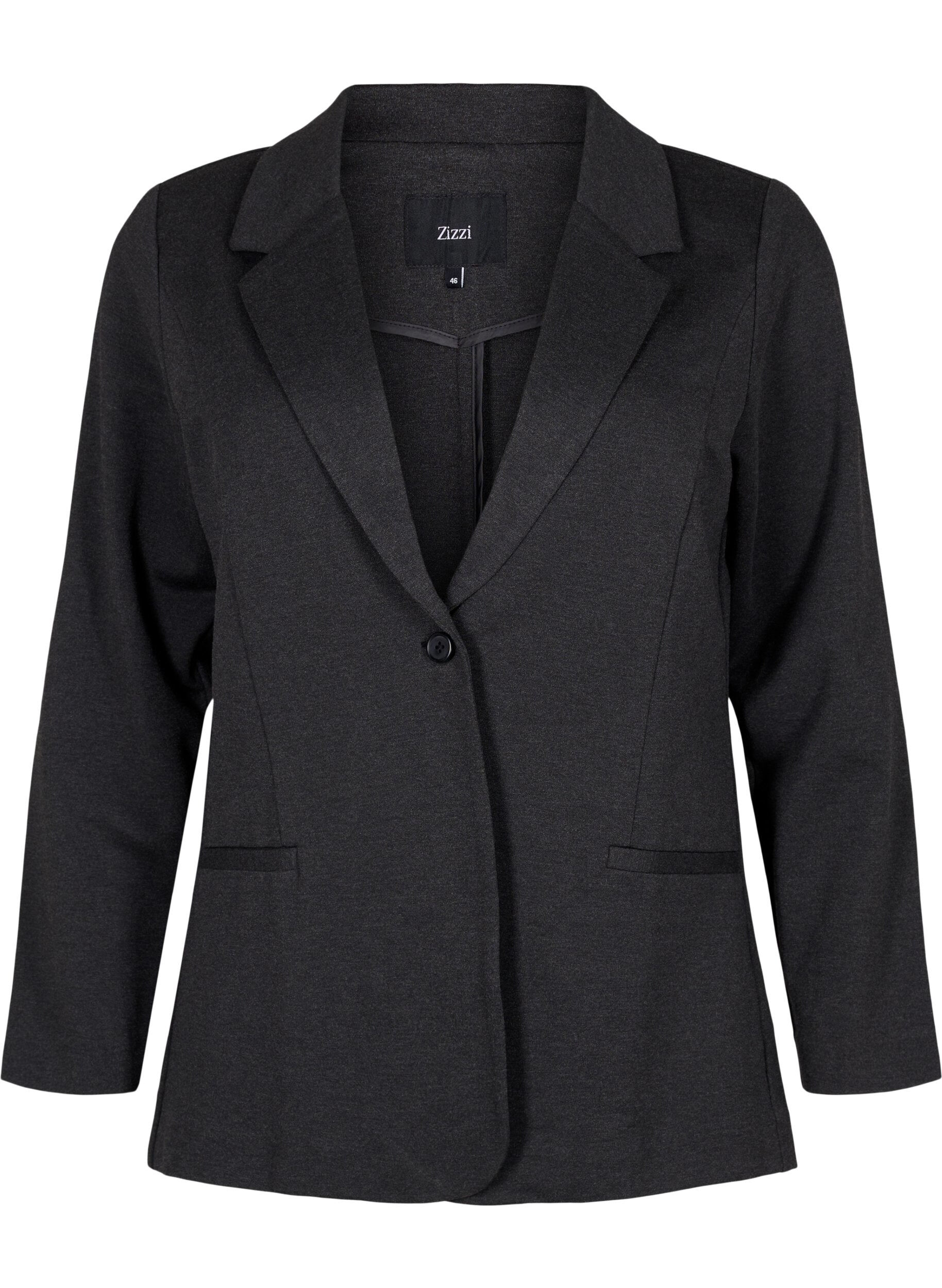 ZizziEnkel blazer med knapp og pyntelommer, Gr&aring;, Packshot image number 0