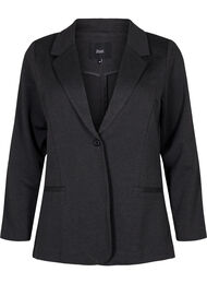 Enkel blazer med knapp og pyntelommer, Dark Grey Melange