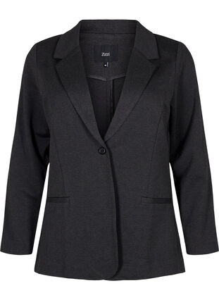Enkel blazer med knapp og pyntelommer, Dark Grey Melange, Packshot image number 0
