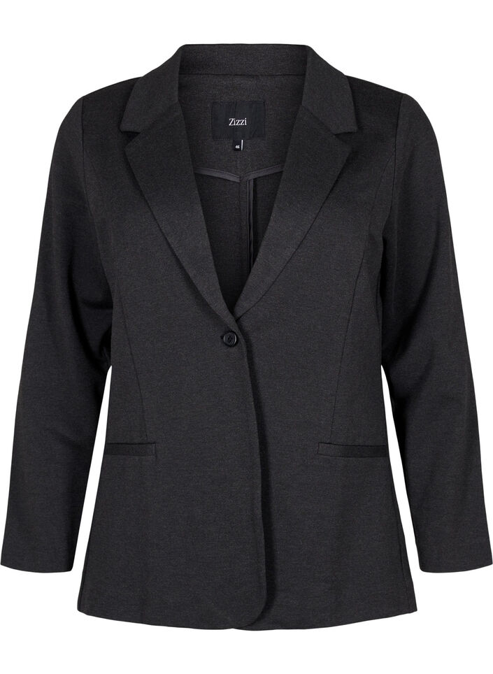 Enkel blazer med knapp og pyntelommer, Gr&aring;, Packshot image number 0