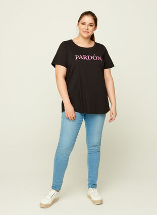 T-skjorte i bomull med print, Black, Model image number 2