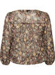 Bluse med blomstertrykk og ballongermer, Brun, Packshot image number 1