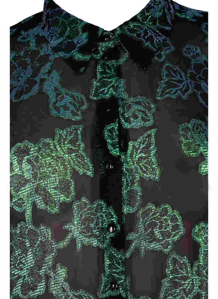Lang skjorte i viskose med lurex struktur, Black W. Green Lurex, Packshot image number 2