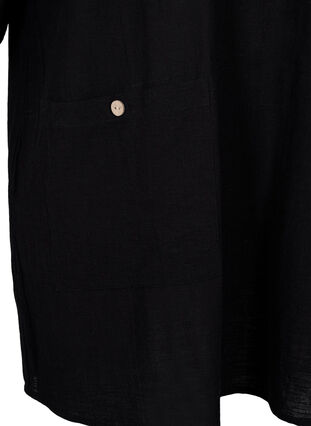 3/4-ermet tunika i bomullsblanding med lin, Black, Packshot image number 3