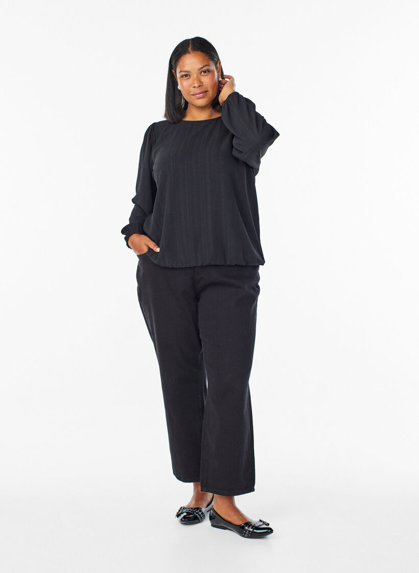 Bluse med glitter, Svart, Model image number 1