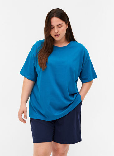 Kortermet T-skjorte i bomull, Fjord Blue, Model image number 0