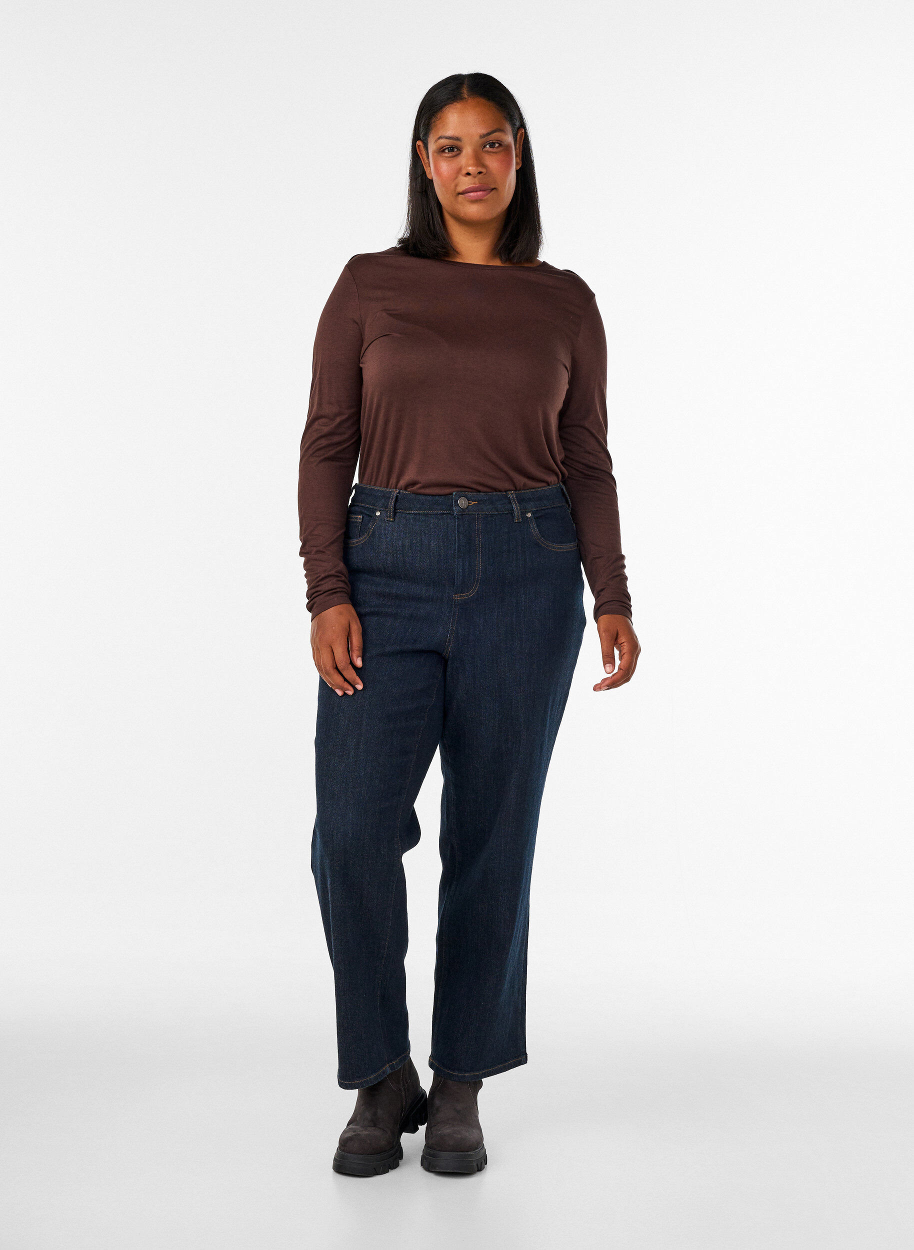 ZizziLangermet bluse i ull og viskose, Brun, Model image number 1
