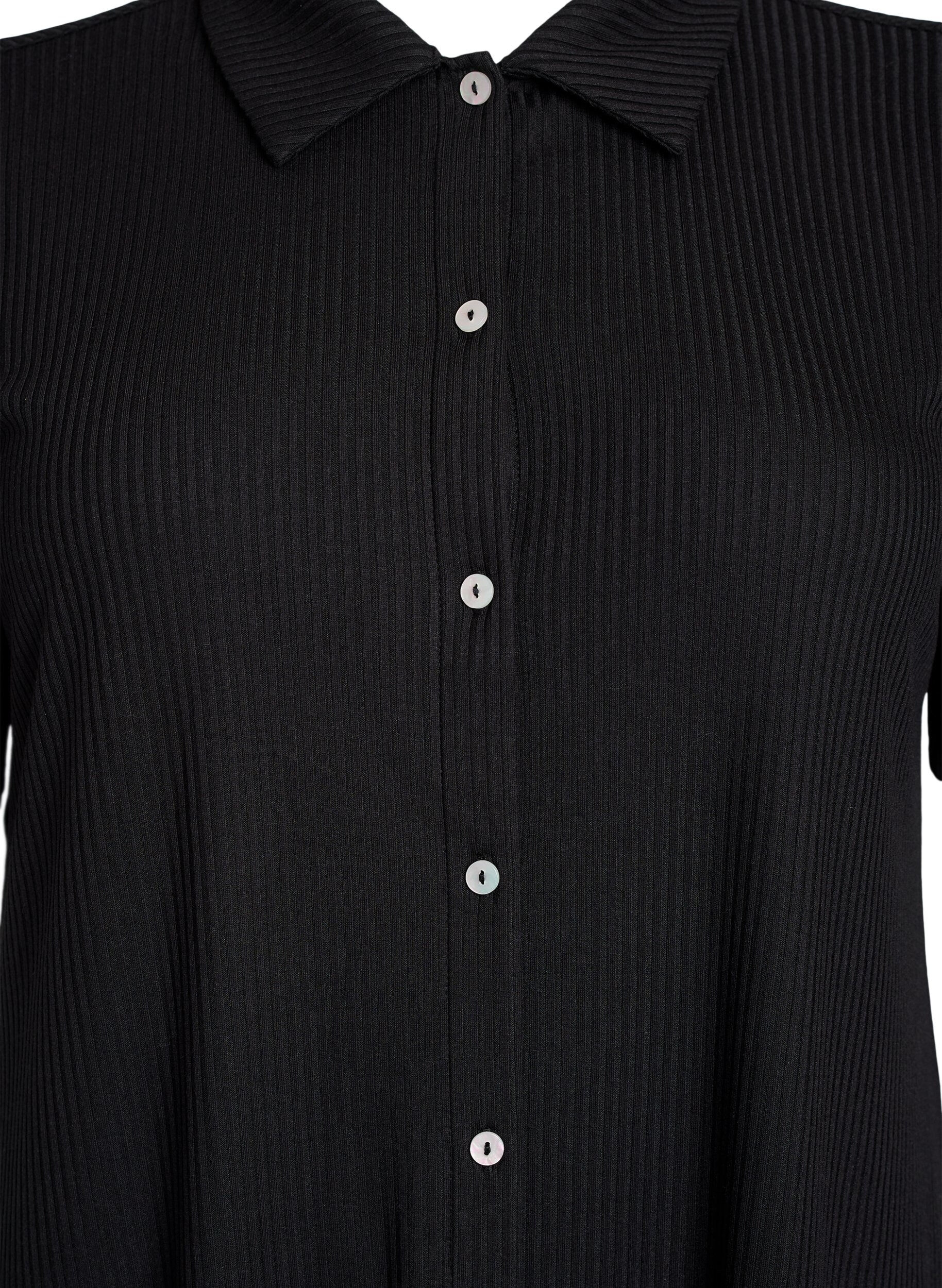 Zizzi Maxikjole i jersey med krage og korte ermer, Svart, Packshot image number 2