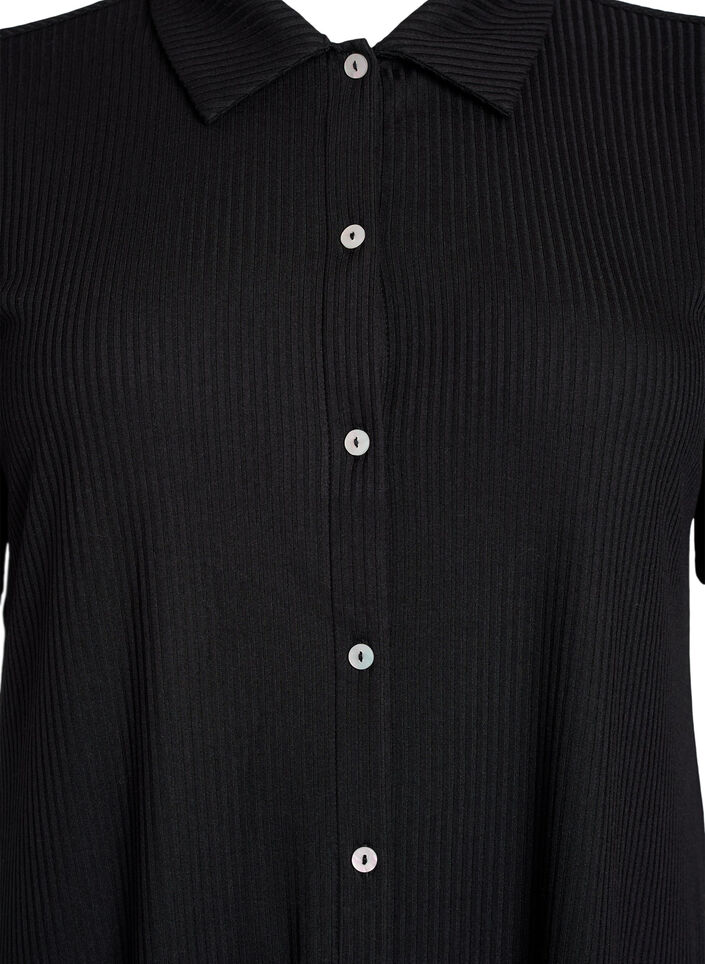 Maxikjole i jersey med krage og korte ermer, Svart, Packshot image number 2