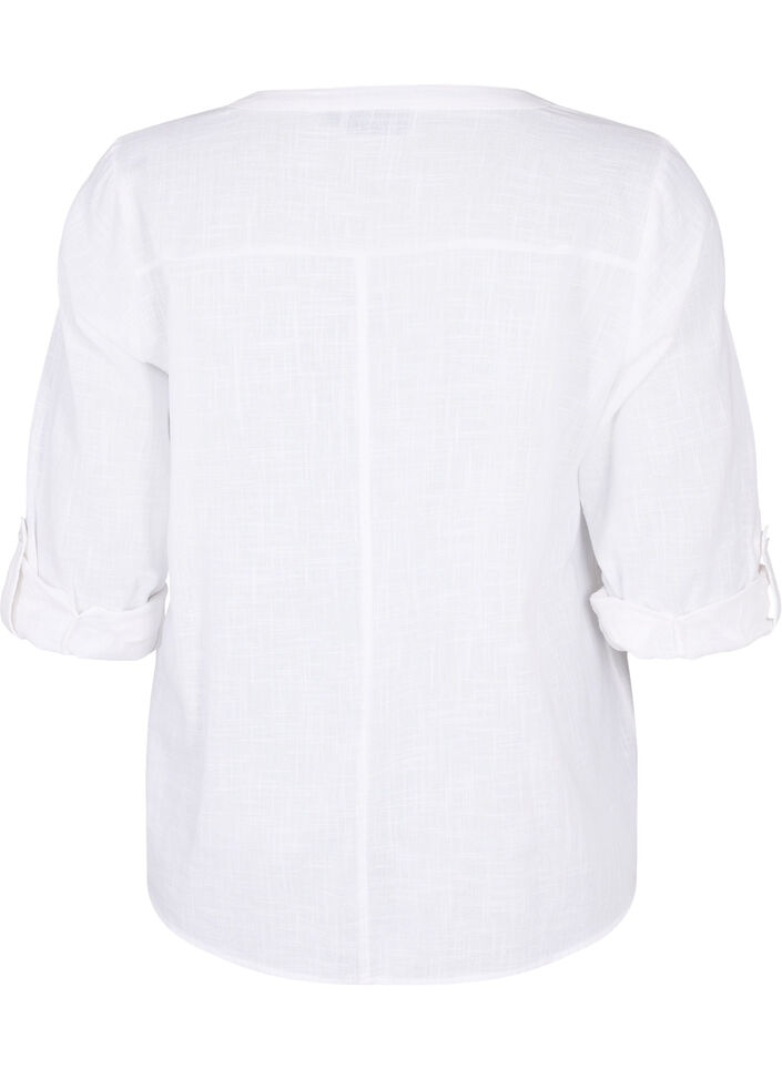 Bomullsbluse med V-hals, Bright White, Packshot image number 1