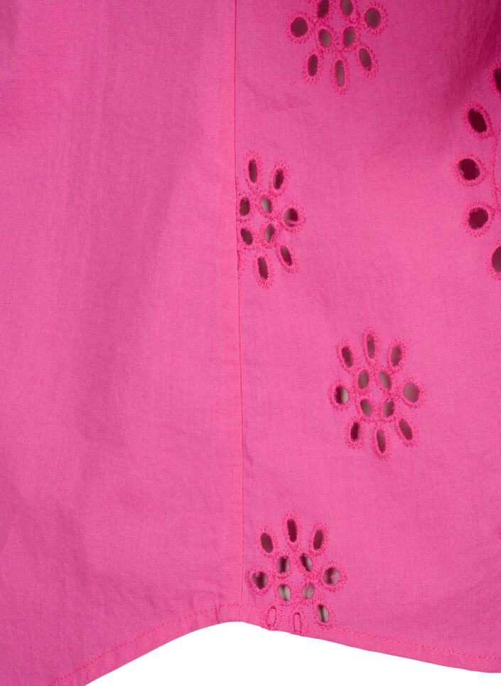 Skjortebluse med engelsk broderi og 3/4-ermer, Raspberry Rose, Packshot image number 3