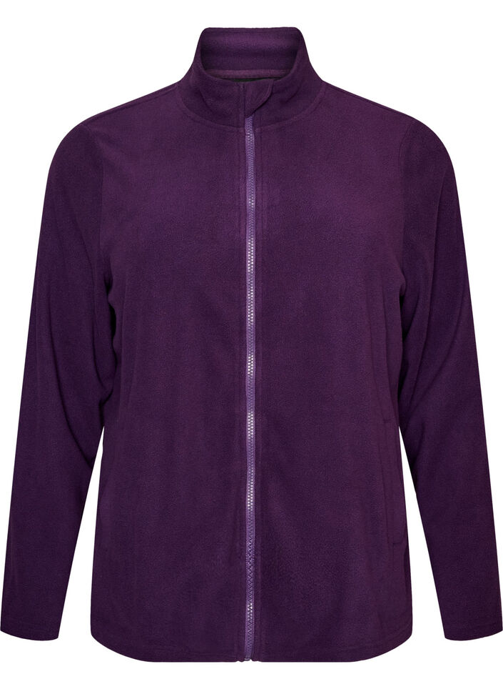 Fleecetopp med glidel&aring;s og h&oslash;y krage, Lilla, Packshot image number 0