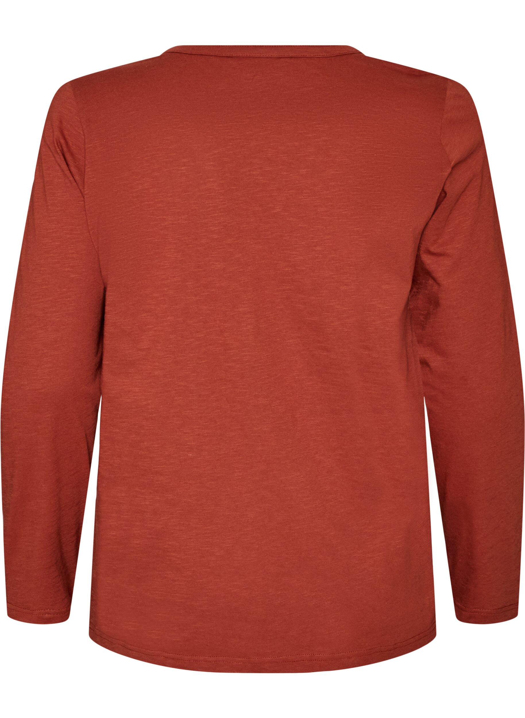 ZizziLangermet t-skjorte med V-hals og knapper, Brun, Packshot image number 1