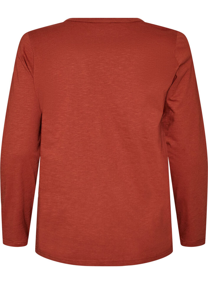 Langermet t-skjorte med V-hals og knapper, Brun, Packshot image number 1
