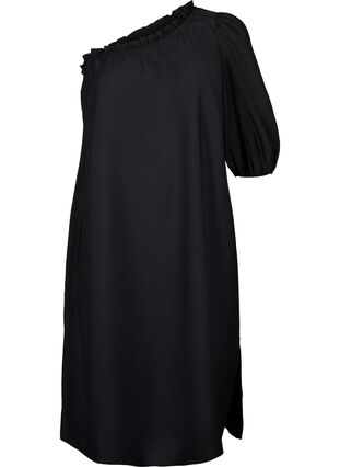 One-shoulder kjole av viskose, Black, Packshot image number 0
