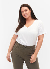 Kortermet T-skjorte med V-hals, Bright White, Model