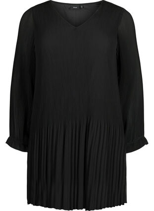 Plissert tunika med lange ermer, Black, Packshot image number 0