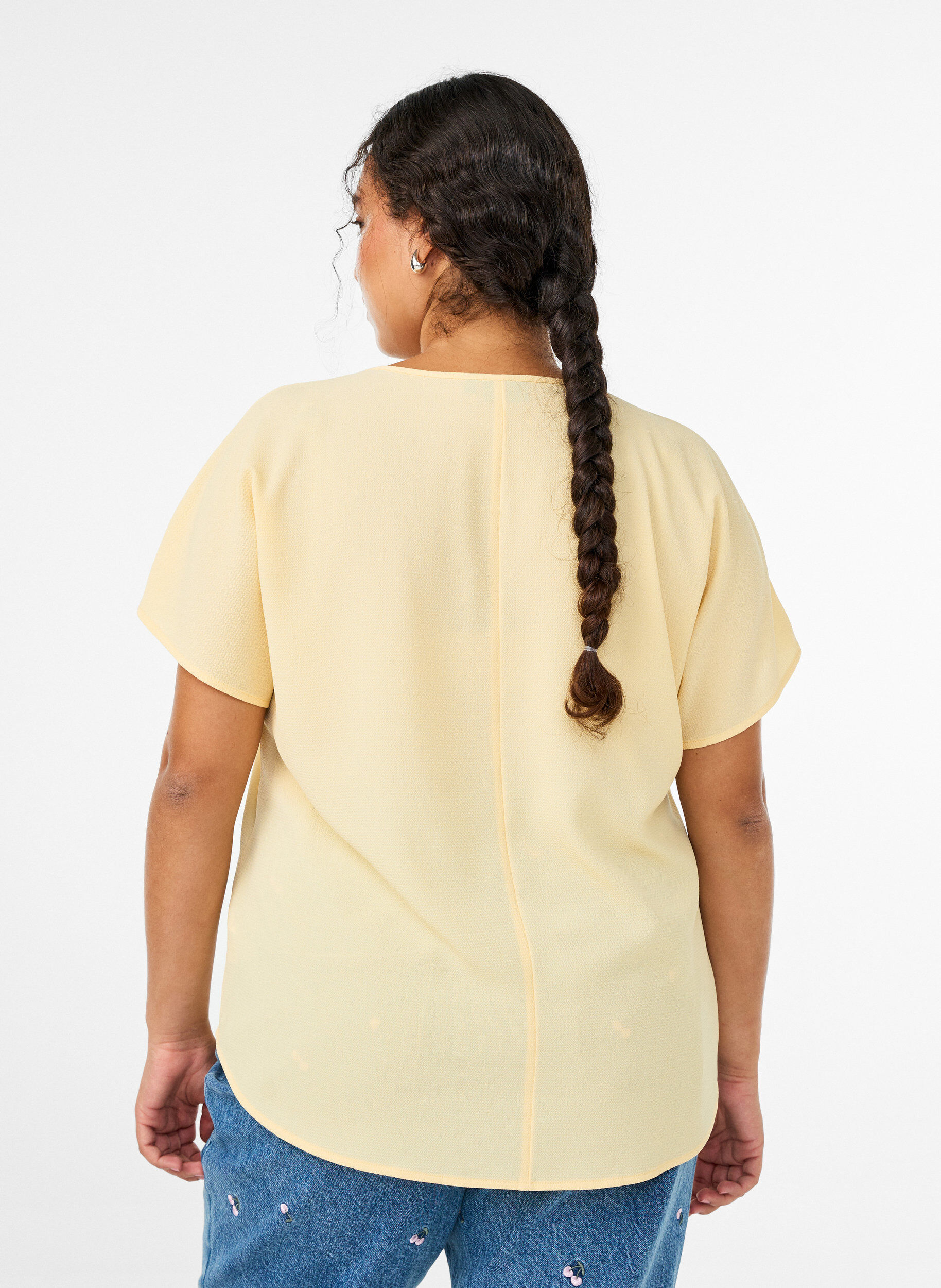ZizziBluse med korte ermer og rund hals, Gul, Model image number 2