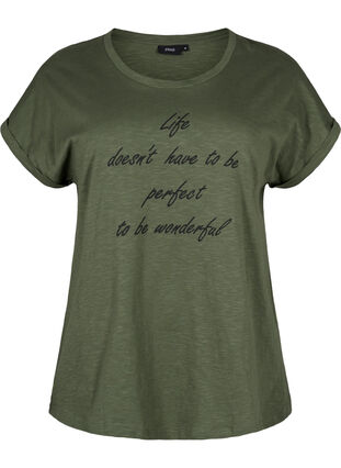 T-skjorte med trykk i økologisk bomull, Thyme w. Black Print, Packshot image number 0