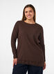 Jerseybluse med asymmetrisk blondedetalj, Brun, Model image number 0