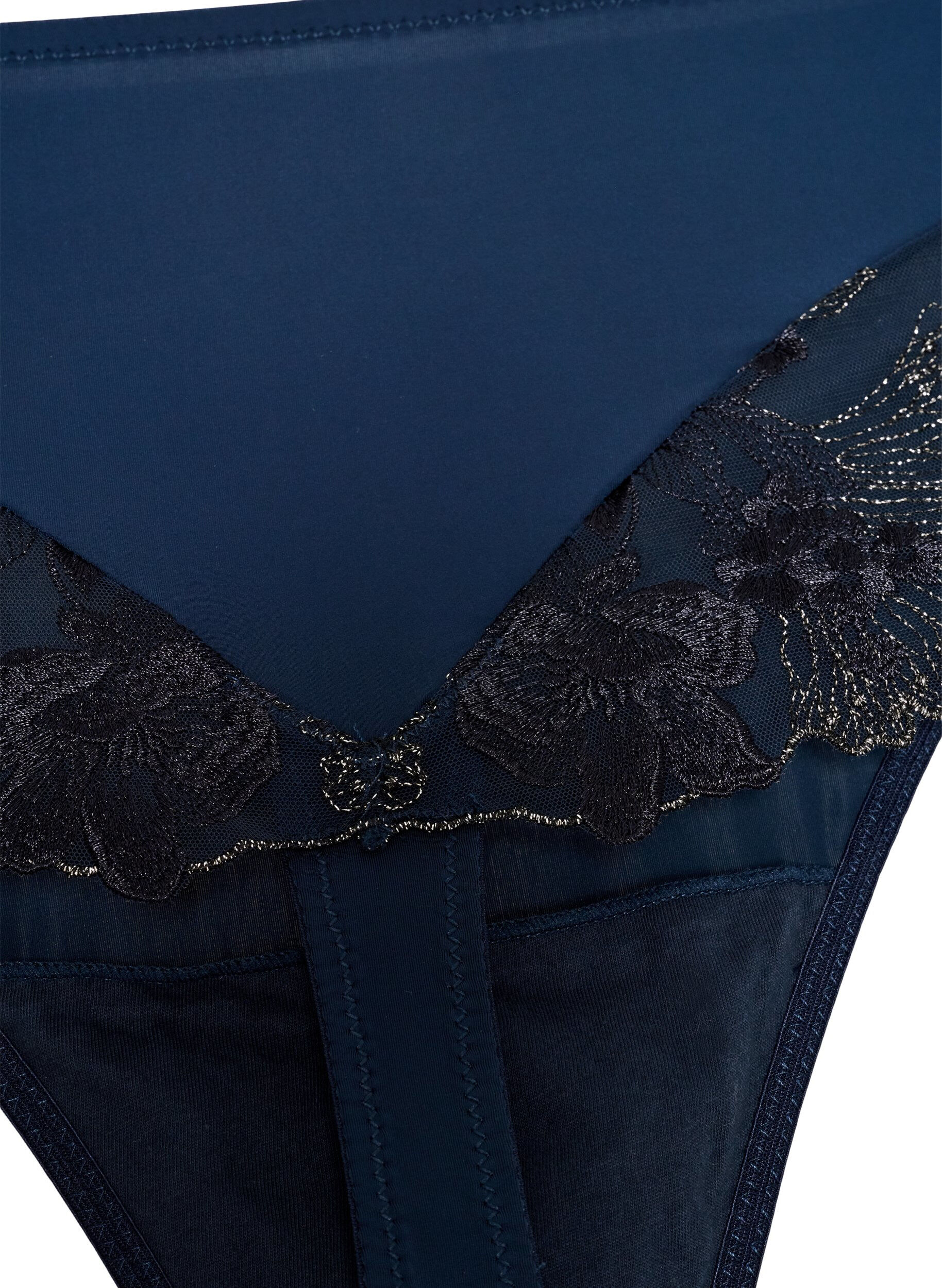 ZizziHipsterstring med blomsterbroderi og vanlig midje, Bl&aring;, Packshot image number 1