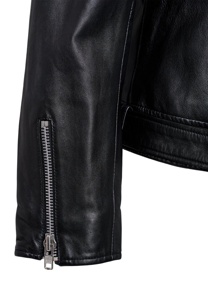 Skinn bikerjakke med belte, Black, Packshot