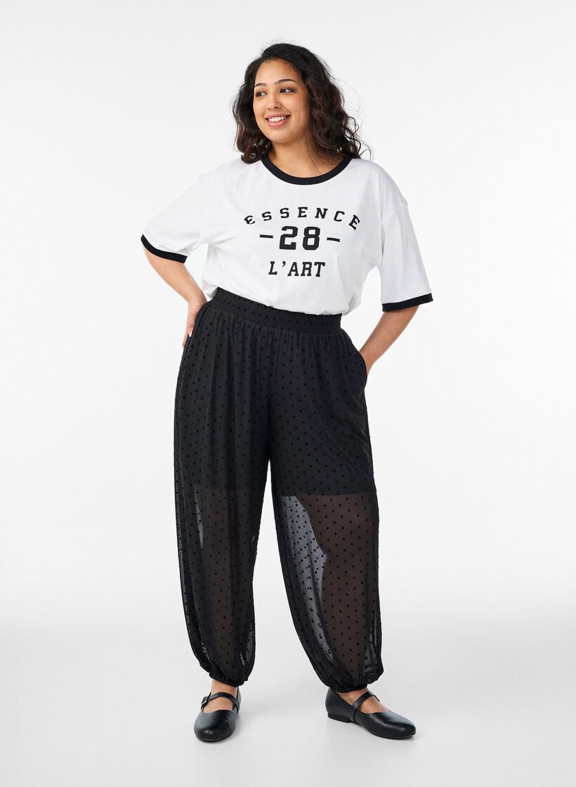 Mesh ballongbukser med polkaprikkm&oslash;nster, Svart, Model image number 0