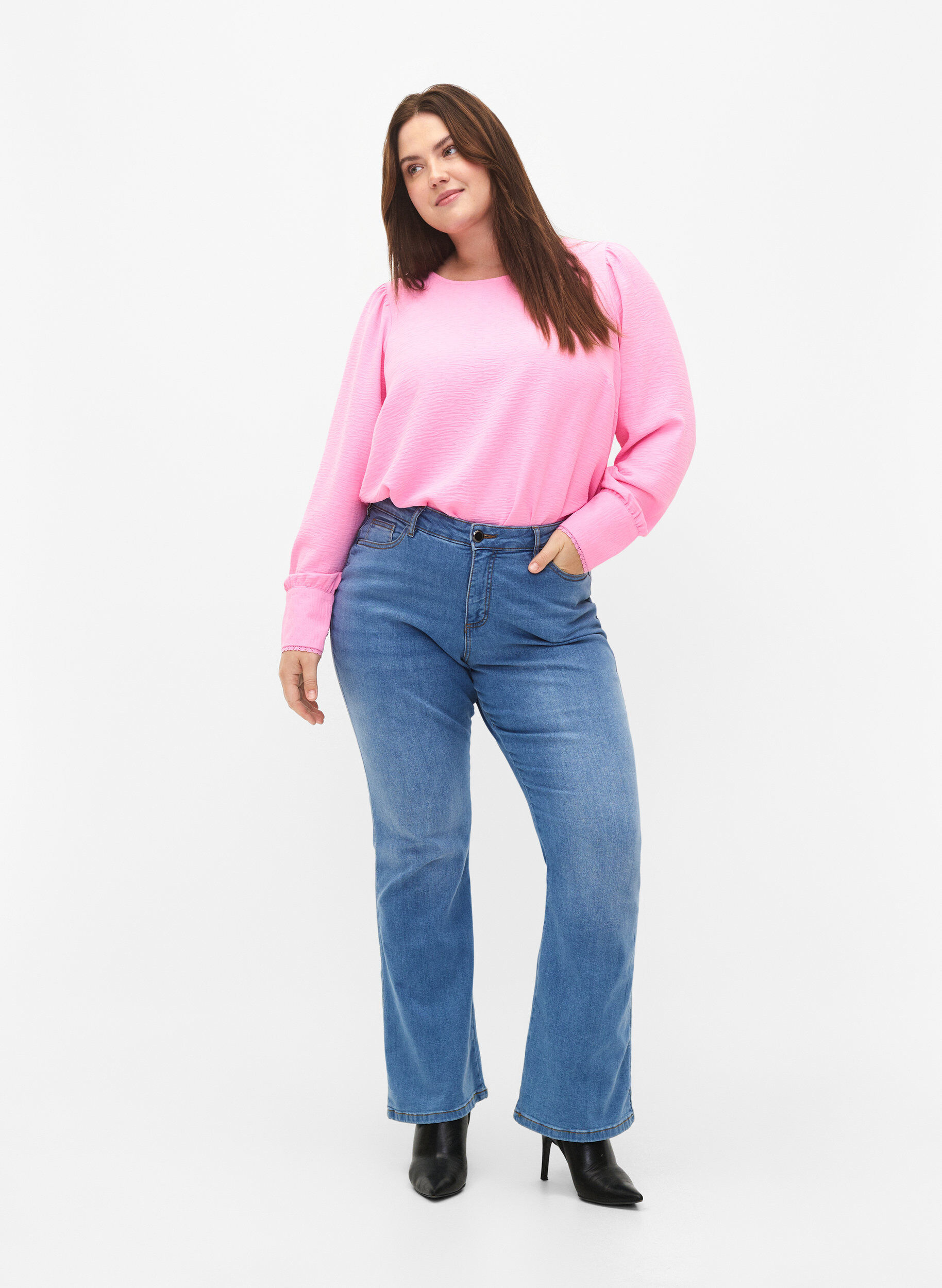 Zizzi Langermet bluse med tekstur, Rosebloom, Model image number 2