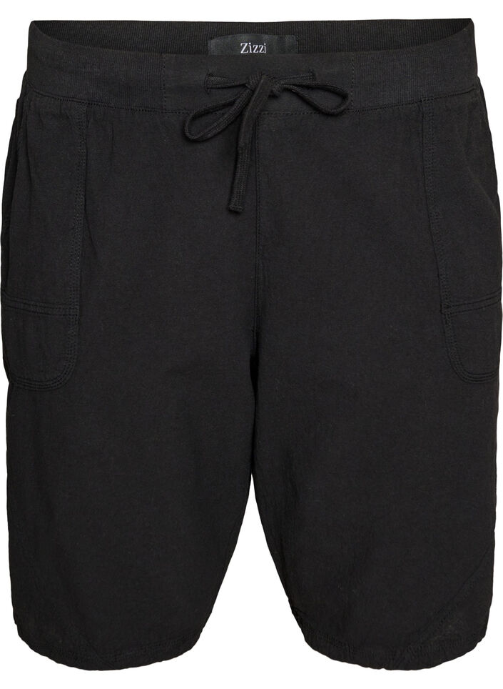 L&oslash;s shorts av bomull med lommer, Svart, Packshot image number 0