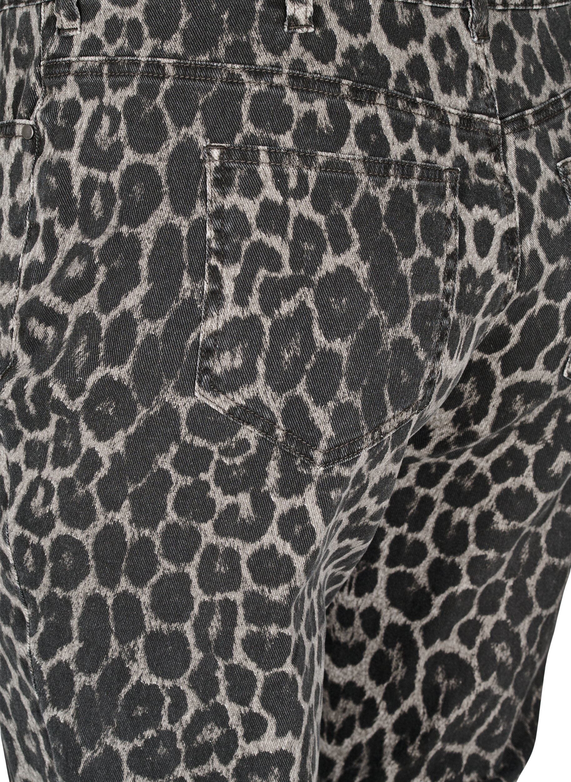 Zizzi Emily jeans med leopardm&oslash;nster, Gr&aring;, Packshot image number 3