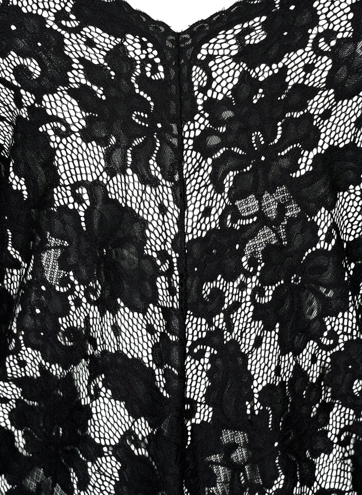 Langermet bluse med blondekant og V-hals, Black, Packshot image number 2