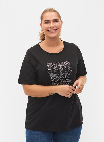 T-skjorter med nagler i økologisk bomull, Black Owl, Model image number 0