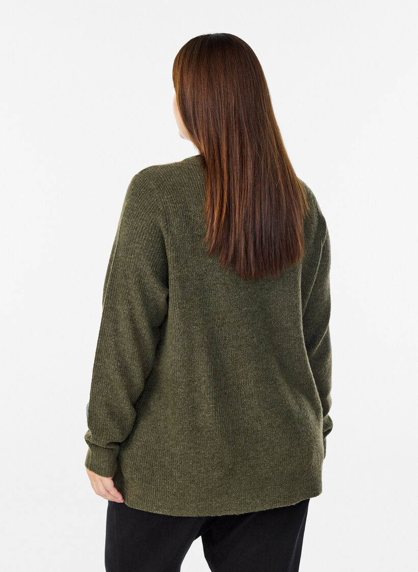 Melert strikkebluse med rund hals, Gr&oslash;nn, Model image number 2