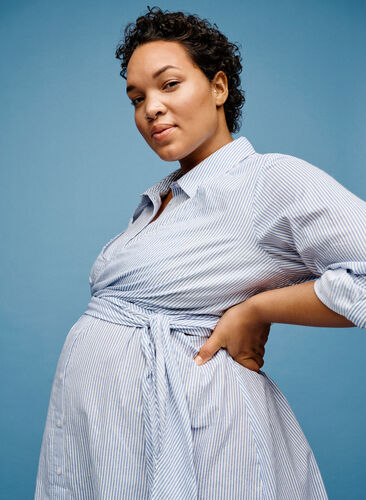 Skjortekjole i bomull til gravide, Blue Stripe, Image image number 0