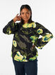 Bluse med blomstertrykk med b&aring;thals og vide ermer, Svart, Model image number 0