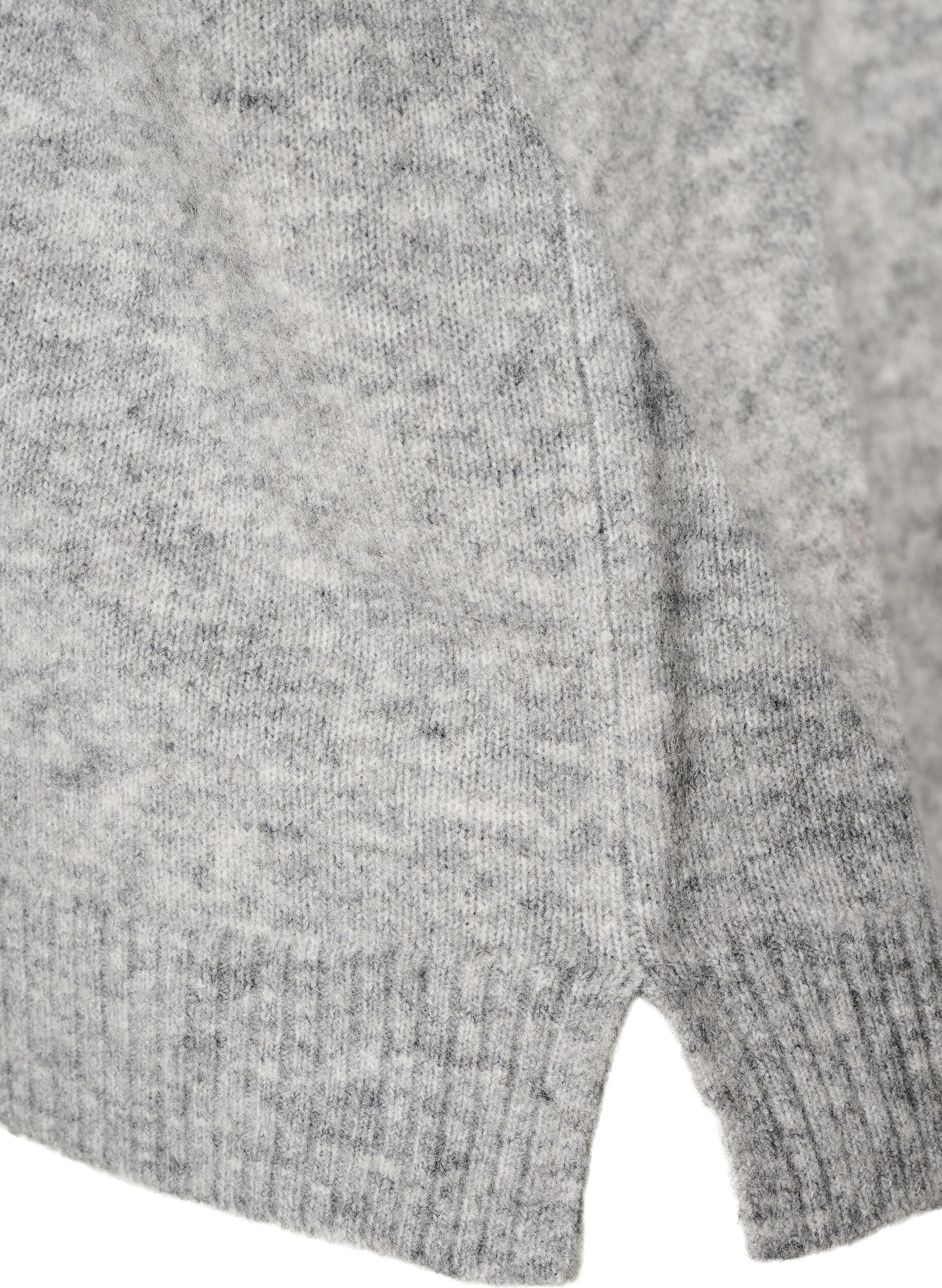 ZizziL&oslash;s strikkebluse med alpakka og ull, Gr&aring;, Packshot image number 3