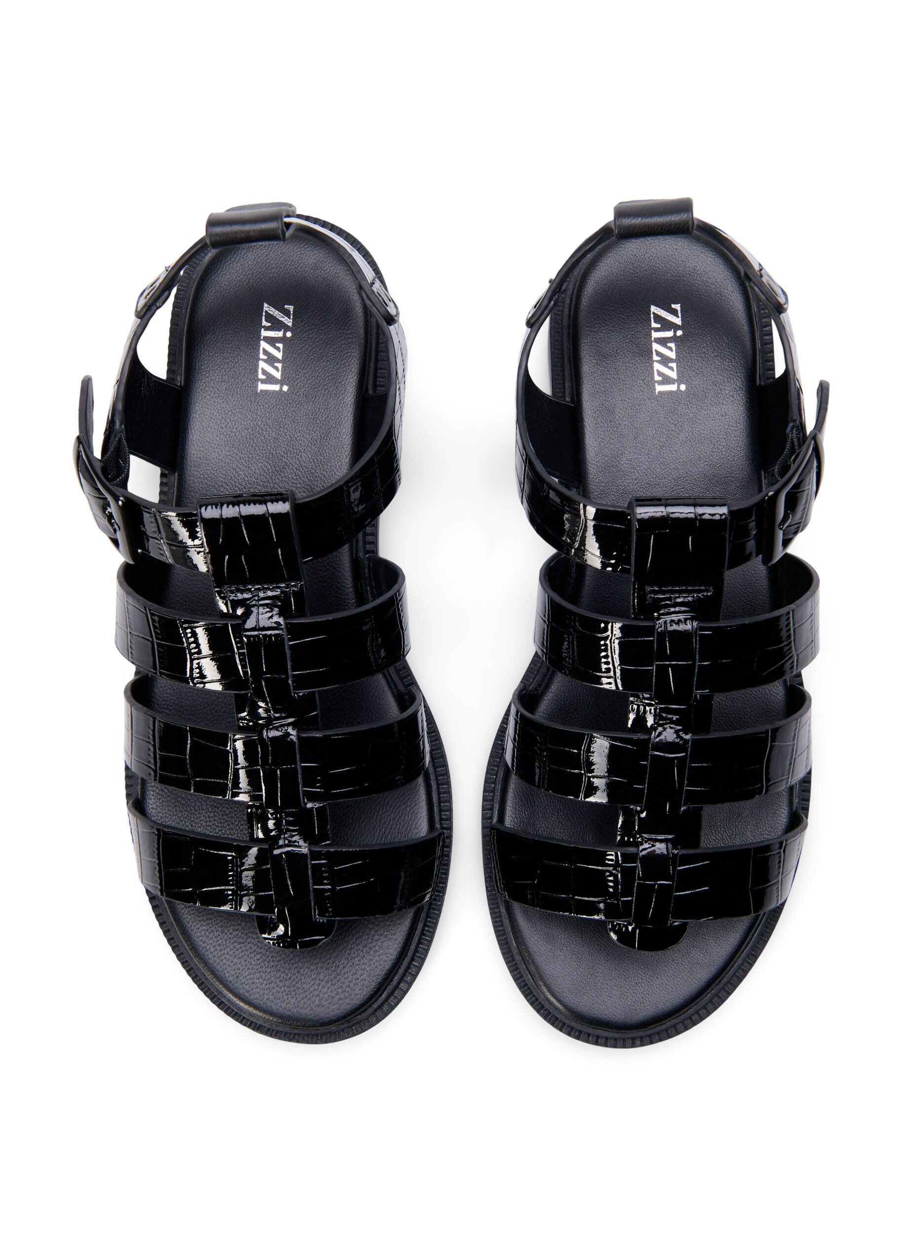 Zizzi Sandal med bred passform i skinnende krokodilleskinn, Black, Packshot image number 2