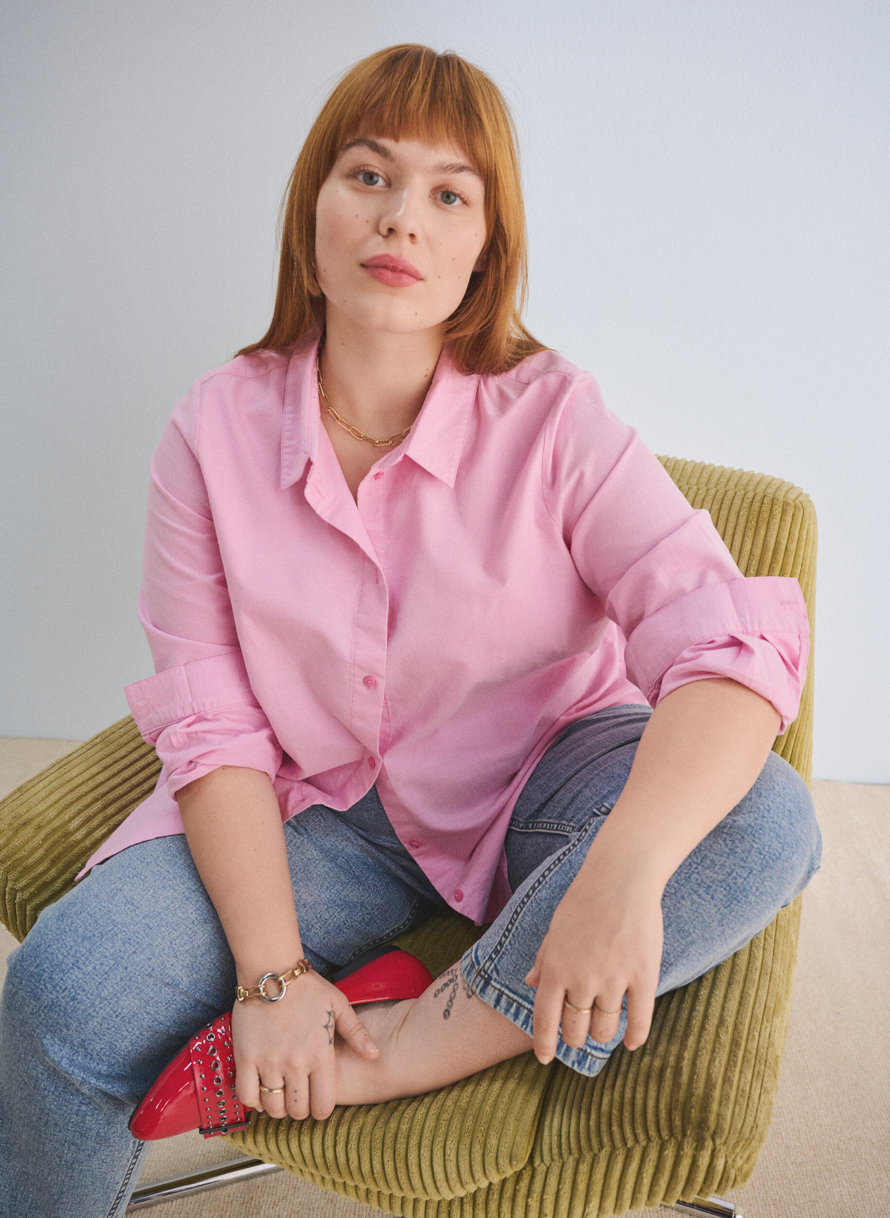 Zizzi Langermet bomullsskjorte, Rosa, Image image number 0