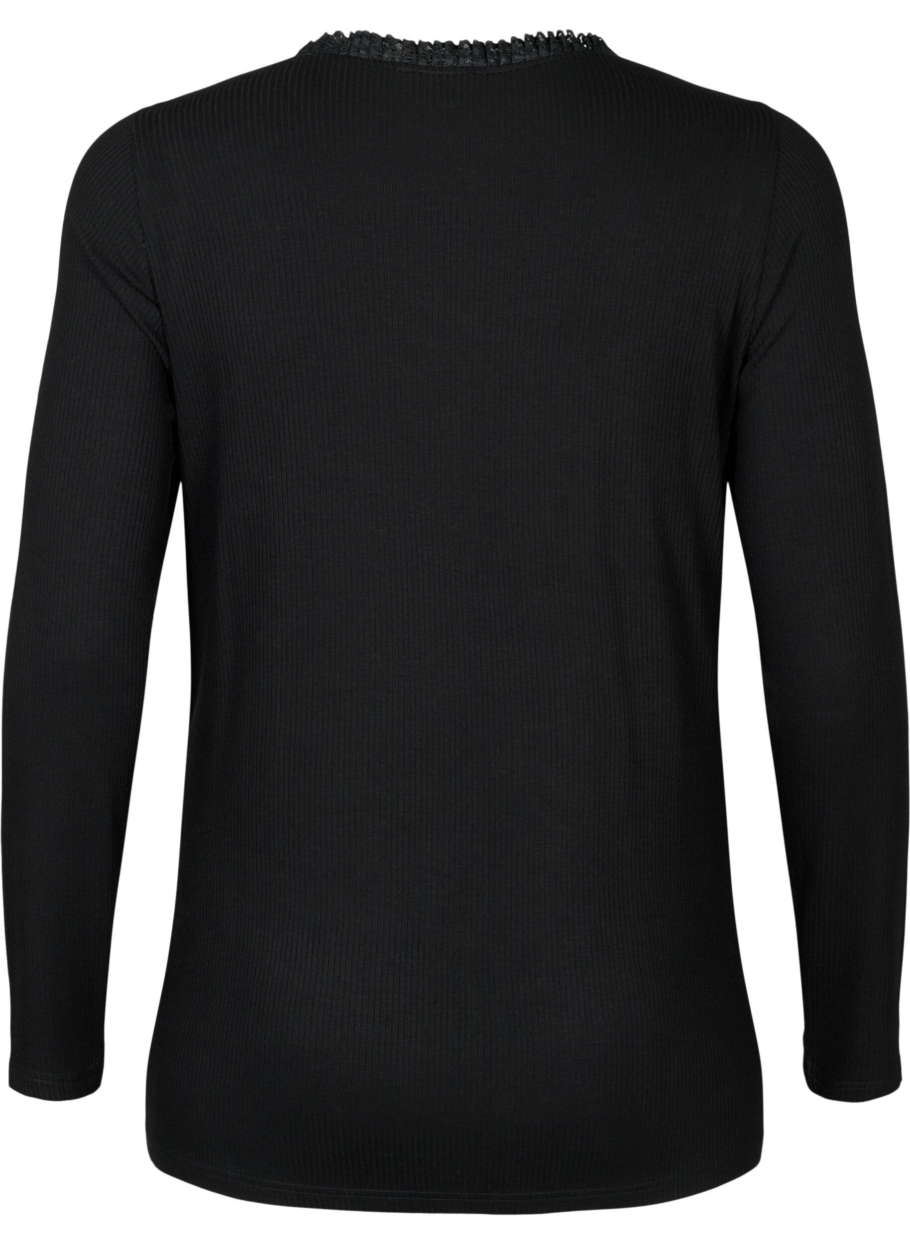 Zizzi Graviditet bluse med blondekant og lange ermer, Svart, Packshot image number 1