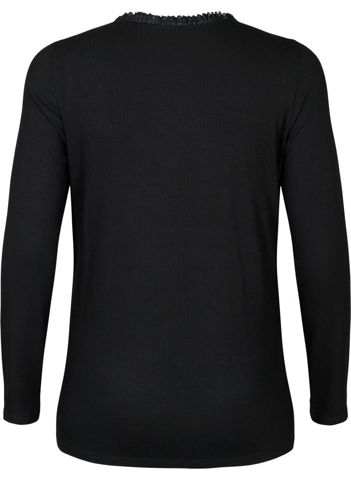 Graviditet bluse med blondekant og lange ermer, Svart, Packshot image number 1