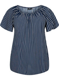 Stripete bluse av viskose med korte ermer